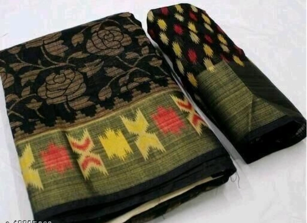 Brasso Cotton Saree With Big Border  - Free Size, Black, Cotton, Print, Pack of1